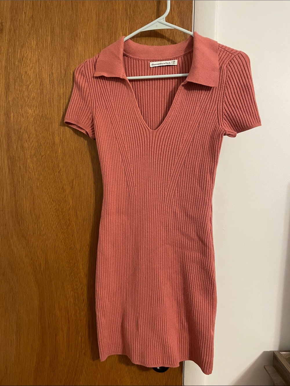 Abercrombie & Fitch Ribbed Polo V-Neck Dress - Dusty Rose